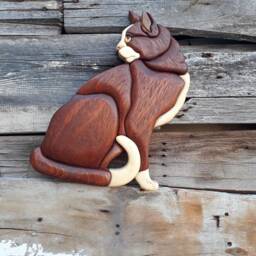 ??ntarsia Cat , Intarsia Wooden Art, Home Decor, Wall Cat, Love Cat Pet, 3D Wall, Animal, Wood Carving - thumbnail 3