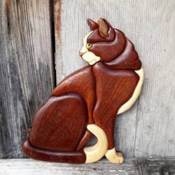 ??ntarsia Cat , Intarsia Wooden Art, Home Decor, Wall Cat, Love Cat Pet, 3D Wall, Animal, Wood Carving - thumbnail 2