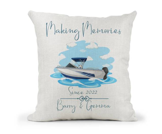 Personalised Boat Speed Cream Canvas Cushion, Making Memories, Family Gift.. Wedding, Anniversary Gift - image 1
