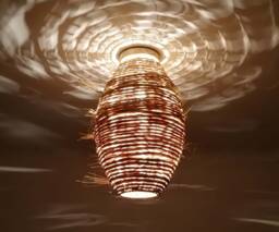 "Rattan Flush Mount Lighting Fixture, Rugby-Shaped Romantic Style Ceiling Light, Size W10.5"" By H15"