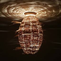 "Rattan Flush Mount Lighting Fixture, Rugby-Shaped Romantic Style Ceiling Light, Size W10.5"" By H15" - thumbnail 2