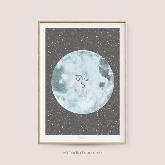 Poster Wall Picture/Little Moon Print For The Children's Room, With Cute Moon & Face, As A Gift Child's Birthday, Birth, Baby - image 1