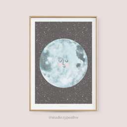 Poster Wall Picture/Little Moon Print For The Children's Room, With Cute Moon & Face, As A Gift Child's Birthday, Birth, Baby - thumbnail 1