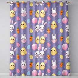 Cute Easter Bunny Chick Carrot Egg Purple Background Seamless Pattern Readymade Eyelet Ring Top Thermal 100% Blackout Curtains - thumbnail 2
