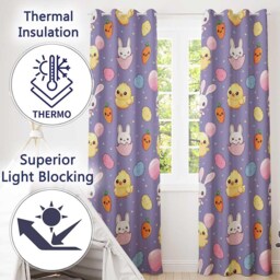 Cute Easter Bunny Chick Carrot Egg Purple Background Seamless Pattern Readymade Eyelet Ring Top Thermal 100% Blackout Curtains - thumbnail 3