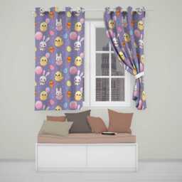 Cute Easter Bunny Chick Carrot Egg Purple Background Seamless Pattern Readymade Eyelet Ring Top Thermal 100% Blackout Curtains - thumbnail 1