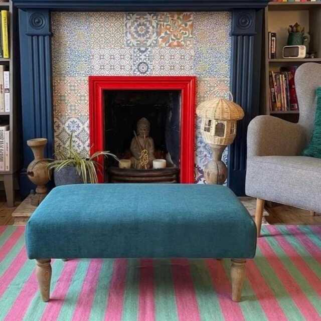 Handmade Ottoman Footstool Large Upholstered Flat Top - Soft Modern Foot Rest Rectangular - image 1