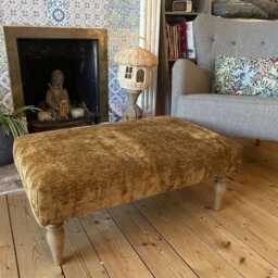 Handmade Ottoman Footstool Large Upholstered Flat Top - Soft Modern Foot Rest Rectangular - thumbnail 2