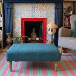 Handmade Ottoman Footstool Large Upholstered Flat Top - Soft Modern Foot Rest Rectangular - thumbnail 1