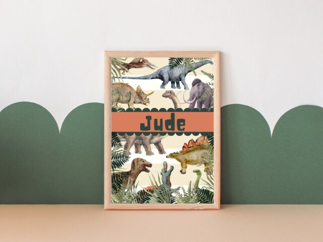 Personalised Dinosaur Print, Perfect Wall Art For A Dino Themed Nursery, Bedroom Or Playroom - Print Only - image 1