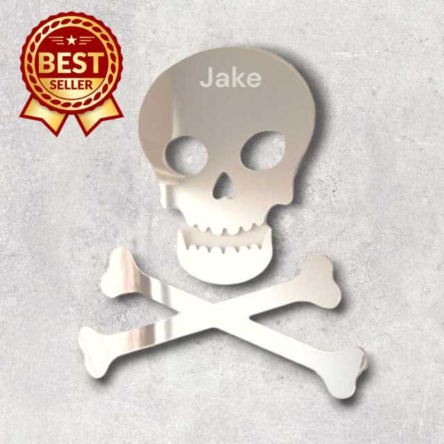 Skull & Crossbones Acrylic Mirror Wall Art - Personalized Engraving - image 1