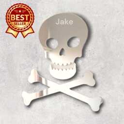 Skull & Crossbones Acrylic Mirror Wall Art - Personalized Engraving