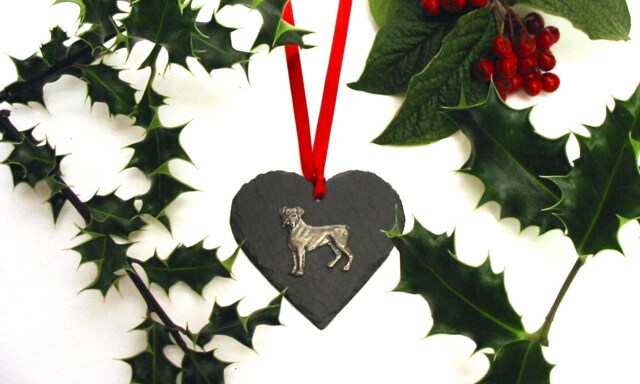 Boxer Dog Design Slate Heart Hanging Ornament - Christmas Decoration 2026 Gift Mum - image 1