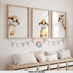 Peeking Meerkat Prints - Set Of 3 Nursery Posters - Animal Playroom Decor Gender Neutral Baby Wall Art Peekaboo Bear Poster Print A3/A4 - thumbnail 2