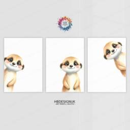 Peeking Meerkat Prints - Set Of 3 Nursery Posters - Animal Playroom Decor Gender Neutral Baby Wall Art Peekaboo Bear Poster Print A3/A4 - thumbnail 3