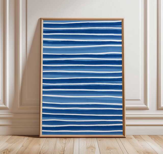 Blue Stripe Poster, Modern Abstract Wall Art, Minimalist Coastal Print, Nautical Home Decor, Contemporary Ocean-Inspired Artwork - image 1