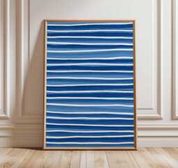 Blue Stripe Poster, Modern Abstract Wall Art, Minimalist Coastal Print, Nautical Home Decor, Contemporary Ocean-Inspired Artwork - thumbnail 1
