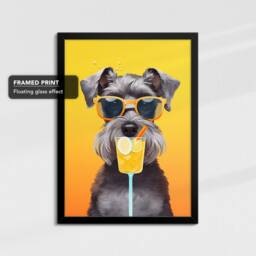 Miniature Schnauzer Drinking With Glasses Painting Framed Poster Print & Canvas Wall Decor Art Bedroom Home Interior Dog Lover Gift - thumbnail 2