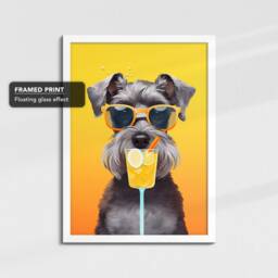 Miniature Schnauzer Drinking With Glasses Painting Framed Poster Print & Canvas Wall Decor Art Bedroom Home Interior Dog Lover Gift - thumbnail 3