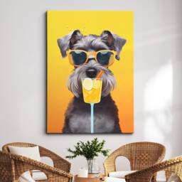 Miniature Schnauzer Drinking With Glasses Painting Framed Poster Print & Canvas Wall Decor Art Bedroom Home Interior Dog Lover Gift - thumbnail 1