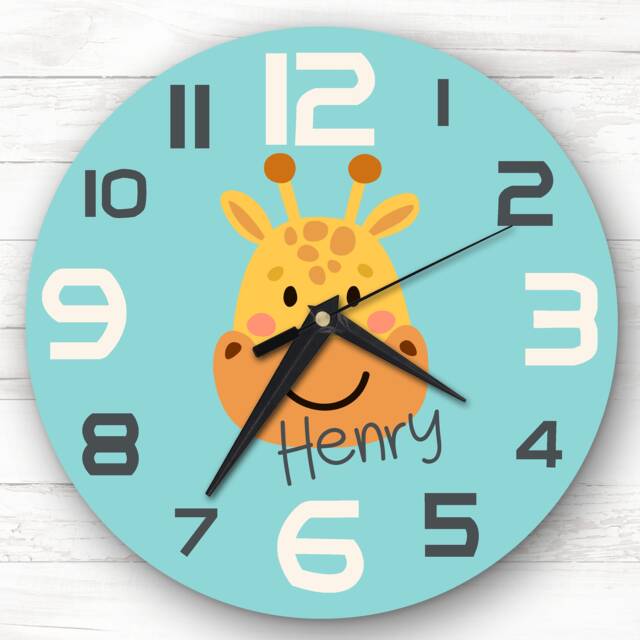 Kids Room Cute Giraffe Face Custom Gift Personalised Clock - image 1