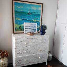 Designer Mother Of Pearl Inlay Floral Pattern Chest 3 Drawers Dresser - thumbnail 3