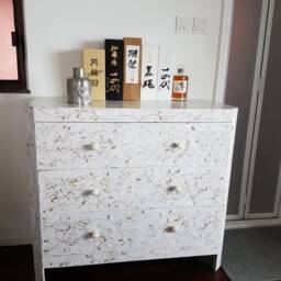 Designer Mother Of Pearl Inlay Floral Pattern Chest 3 Drawers Dresser - thumbnail 2