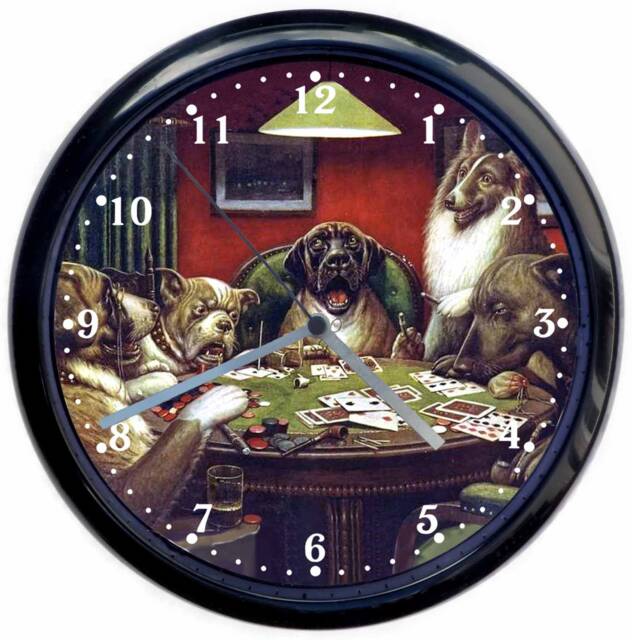 Dogs Playing Poker Large 10Inch Black Wall Clock