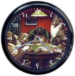 Dogs Playing Poker Large 10Inch Black Wall Clock