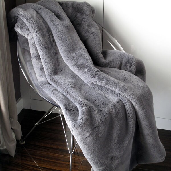 Luxury Richmond Slate Faux Fur Throw Blanket - Soft Grey Bedspread - image 1