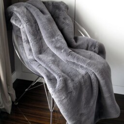 Luxury Richmond Slate Faux Fur Throw Blanket - Soft Grey Bedspread