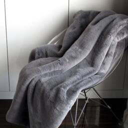 Luxury Richmond Slate Faux Fur Throw Blanket - Soft Grey Bedspread - thumbnail 3