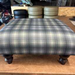 Tartan Style/Check Footstool With Wooden Legs - thumbnail 3
