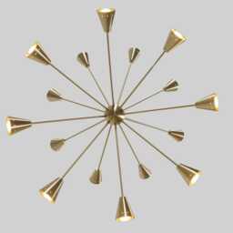Mid Century Sputnik Chandelier - 16-Arm Brushed Brass Starburst Light - thumbnail 2