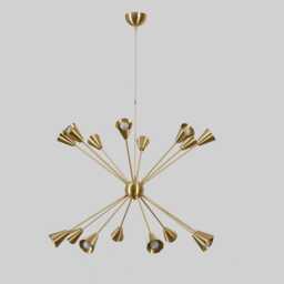 Mid Century Sputnik Chandelier - 16-Arm Brushed Brass Starburst Light - thumbnail 1