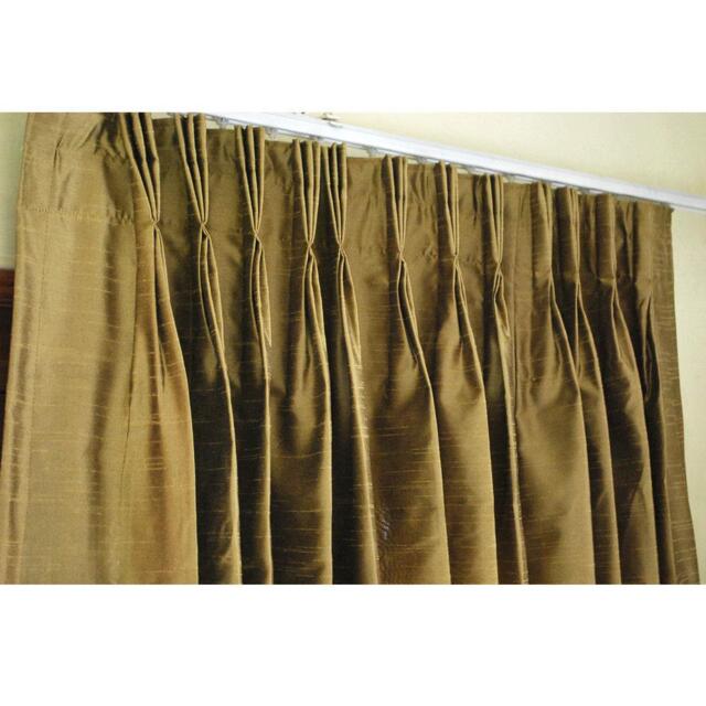 "Pair Of Earthy Green Silk Curtain Panels 26""x84" - image 1
