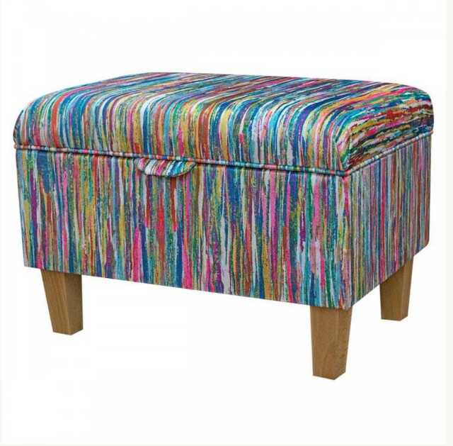 Luxe Storage Footstool, Ottoman, Pouffe in A Prints Stripe Multicolour Fabric - Bespoke British Made - image 1