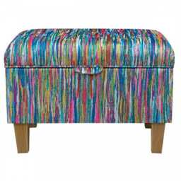 Luxe Storage Footstool, Ottoman, Pouffe in A Prints Stripe Multicolour Fabric - Bespoke British Made - thumbnail 3