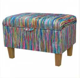 Luxe Storage Footstool, Ottoman, Pouffe in A Prints Stripe Multicolour Fabric - Bespoke British Made - thumbnail 1