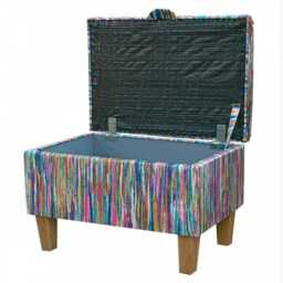 Luxe Storage Footstool, Ottoman, Pouffe in A Prints Stripe Multicolour Fabric - Bespoke British Made - thumbnail 2