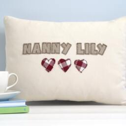 Personalised Embroidered Name Cushion With Hearts - Cover For New Baby Girl, Daughter, Mum, Grandma, Auntie Girls Nursery Pillow - thumbnail 2