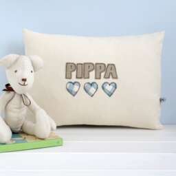 Personalised Embroidered Name Cushion With Hearts - Cover For New Baby Girl, Daughter, Mum, Grandma, Auntie Girls Nursery Pillow - thumbnail 3