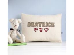 Personalised Embroidered Name Cushion With Hearts - Cover For New Baby Girl, Daughter, Mum, Grandma, Auntie Girls Nursery Pillow - thumbnail 1