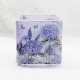 Wildflowers & Butterflies Square Glass Tealight Holder, Purple Candle Home Decor, Gift Boxed - thumbnail 3