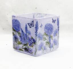 Wildflowers & Butterflies Square Glass Tealight Holder, Purple Candle Home Decor, Gift Boxed - thumbnail 1
