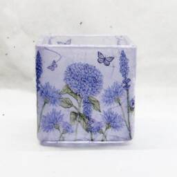 Wildflowers & Butterflies Square Glass Tealight Holder, Purple Candle Home Decor, Gift Boxed - thumbnail 2