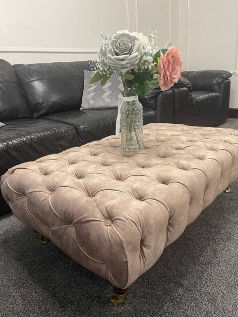 Handmade Chesterfield Velvet Footstool Coffee Table Ottoman - image 1