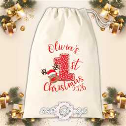 Personalised My First Christmas Santa Sack, Custom 1St Reindeer Present Bag, Baby Xmas Stocking - thumbnail 1