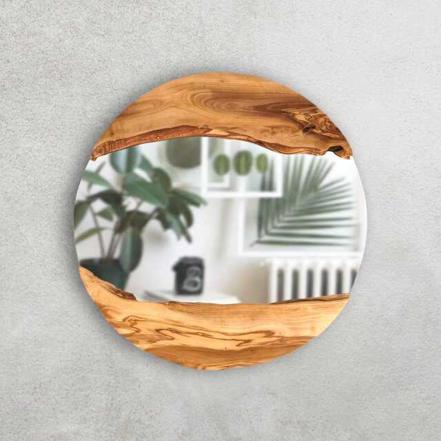 Made To Order, Olive Wood Round Wall Mirror, Live Edge Wooden Frame Mirror Decor, Art, Small-Large - image 1