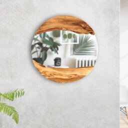 Made To Order, Olive Wood Round Wall Mirror, Live Edge Wooden Frame Mirror Decor, Art, Small-Large - thumbnail 2